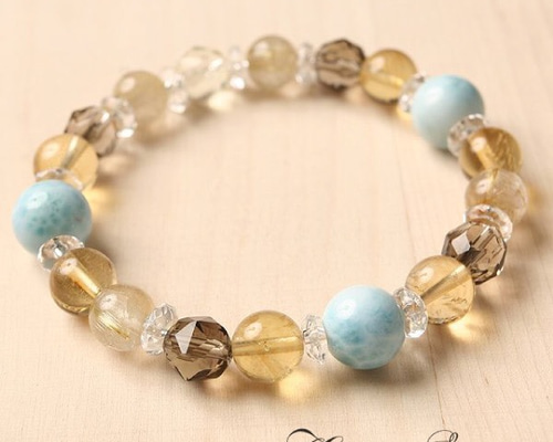 ラリマー　ルチルクォーツ　ルビー　ブレスレット 9.5mmラリマーが存在感◎】ラリマー×ルチルクォーツ×シトリンの強力な