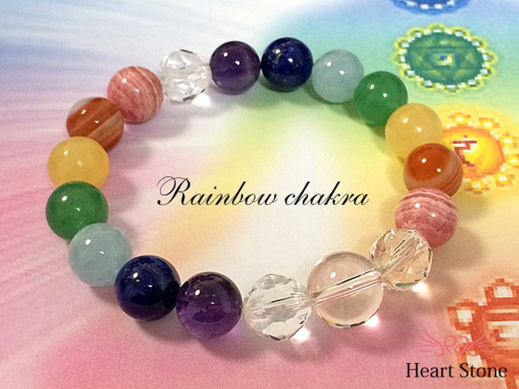 【７ヶ所のチャクラがこの１つに♪】レインボーカラー チャクラ 天然石ブレスレット★Rainbow chakra☆ 2枚目の画像