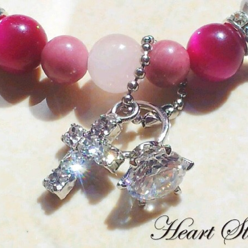 大玉♡恋愛運アップ♡ストロベリークォーツとサーモンピンクサゲのブレスレット 大玉♡恋愛運アップ♡ストロベリークォーツとサーモンピンクサゲ