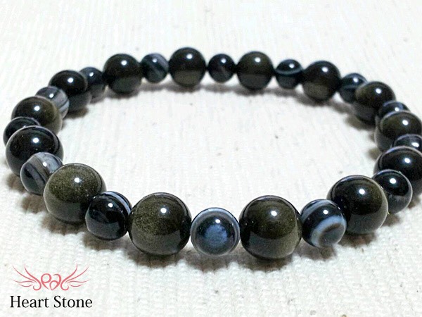 【災いから身を守り強い心を養う＋。】オブシディアン×天眼石 天然石ブレスレット