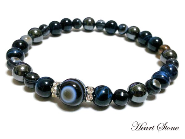 【男性にオススメのブラックブレス！】天眼石×ブルータイガーアイ×ヘマタイト 天然石ブレスレット