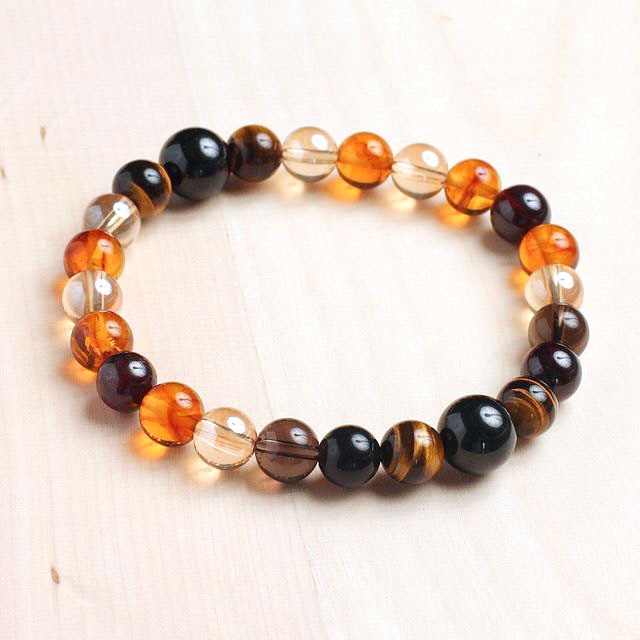 琥珀×タイガーアイ×ガーネットの天然石ブレスレット