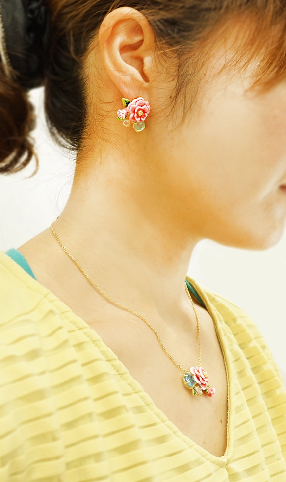 景泰藍（七寶燒） 紅花造型耳環 Sv925 18KGP 第8張的照片