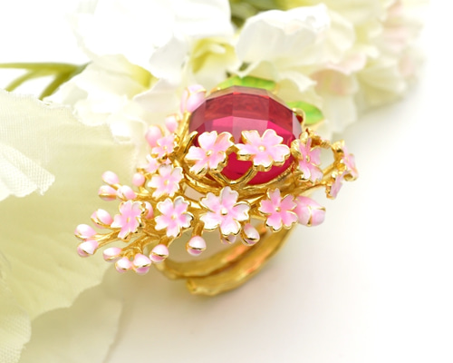 桜ページ 桜モチーフリング サイズフリー ピンク Sv925 18KGP 指輪