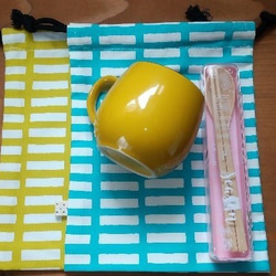 入園入学グッズ　北欧テイスト　シンプル格子　給食袋やコップ袋・お道具袋に2枚set 1枚目の画像