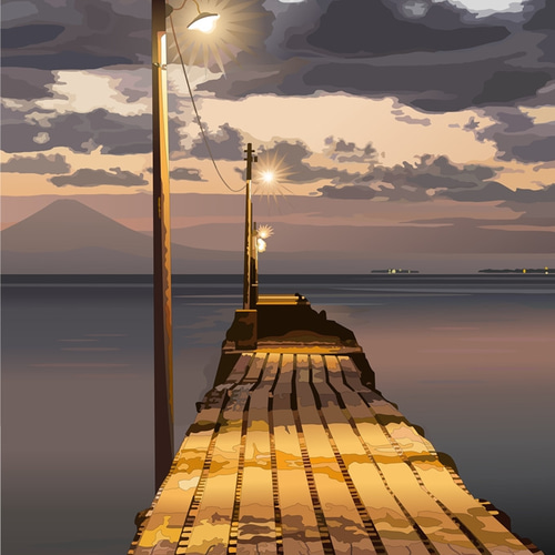 A4サイズ「原岡海岸岡本桟橋」 絵画 hiroma2 通販 11357999