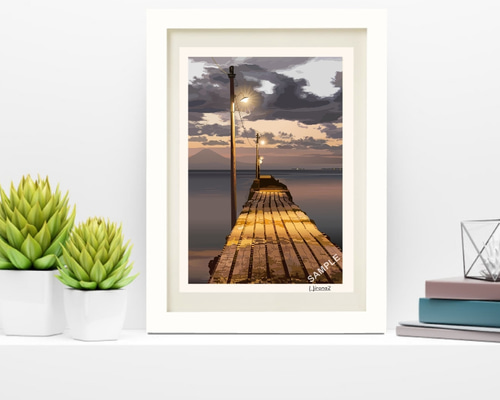 A4サイズ「原岡海岸岡本桟橋」 絵画 hiroma2 通販 11357999｜Creema