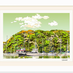 A4サイズ「ヨットハーバーと緑の森」 2枚目の画像