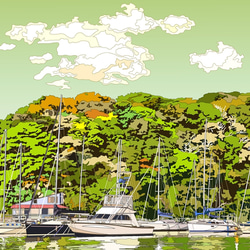 A4サイズ「ヨットハーバーと緑の森」 4枚目の画像