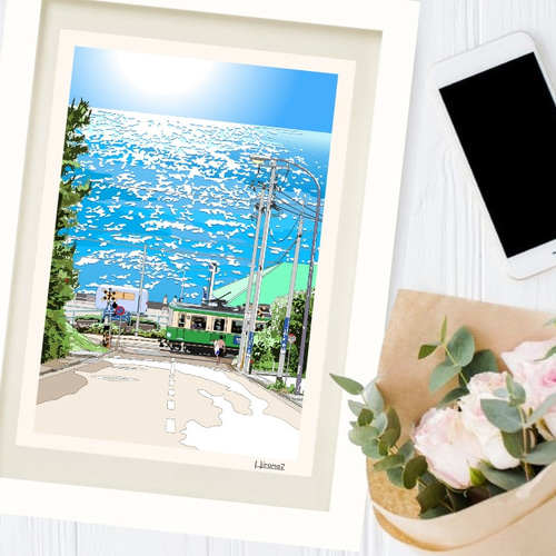 A4サイズ「丘の上から七里ヶ浜」 絵画 hiroma2 通販 6333693｜Creema