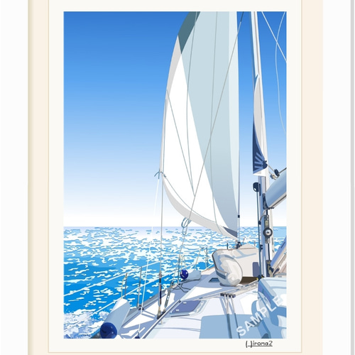 A4サイズ「逗子マリーナから江の島」 絵画 hiroma2 通販 8093558