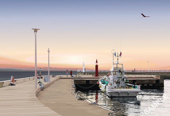 A4サイズ「朝焼けの片瀬漁港」 4枚目の画像