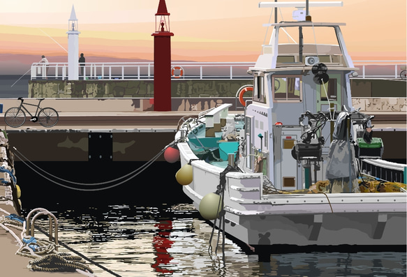 A4サイズ「朝焼けの片瀬漁港」 5枚目の画像