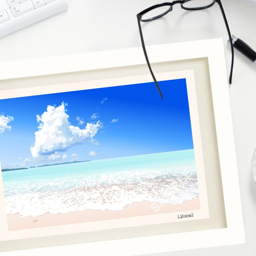A4サイズ「白いヨットと青い海」 絵画 hiroma2 通販 6336571