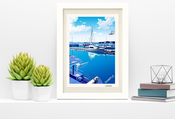 A4サイズ「逗子マリーナから江の島」 絵画 hiroma2 通販 8093558