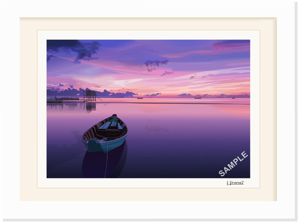 A4サイズ「夕暮れに染まるボート」 2枚目の画像