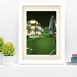 静寂の青『満月と夜の富士山』○AIアート和紙20枚限定A4額装品がんどう