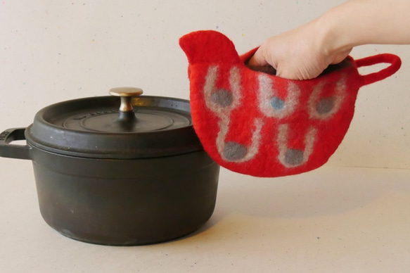 【受注制作】フェルト トリ　鍋つかみ　鍋しき　ポットマット 1枚目の画像