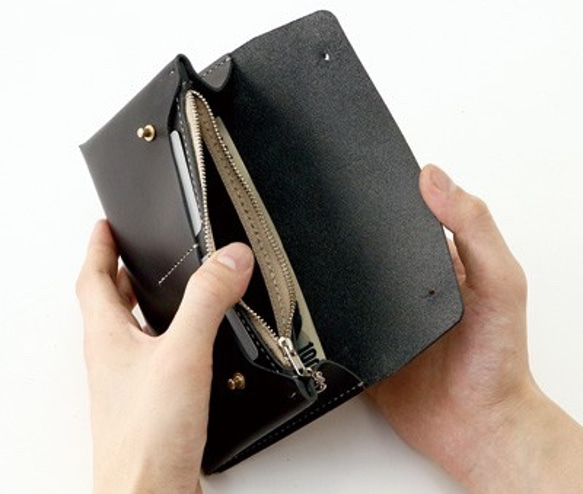 【簡単レザークラフトキット】長財布（ナチュラル・ブラック） 1枚目の画像
