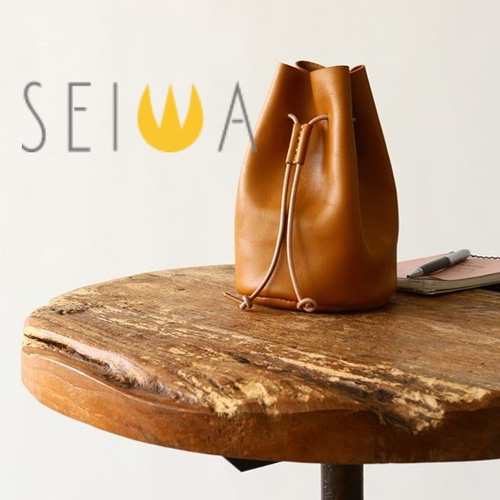 簡単レザークラフトキット】きんちゃくポーチ（キャメル・チョコ