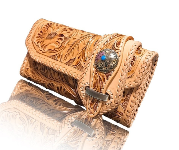 新品 カービング 牛革 牛ヌメ革 長財布 バイカー バイカーズウォレット  