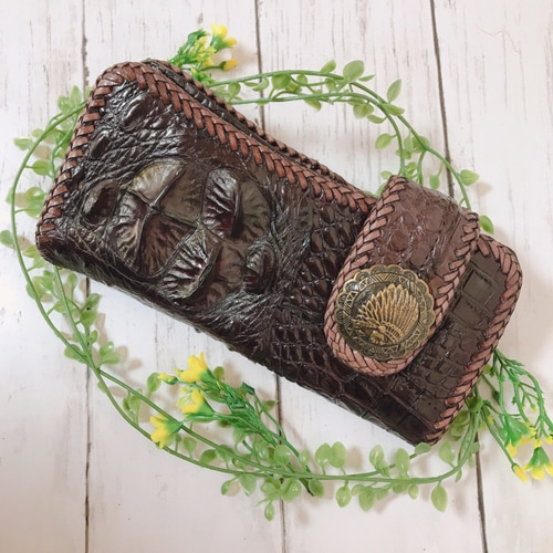 定価9万超高級】長財布 希少モデル 背コブ付き 高級 ワニ 本革 ワニ革  