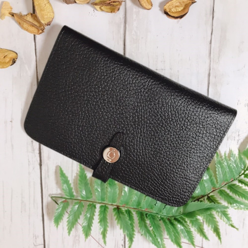 新品 ドゴン タイプ ウォレット 黒 ブラック 牛革 財布 金具 長