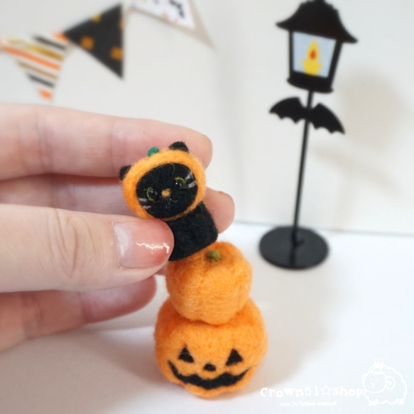 受注制作(ハロウィン）黒猫ちゃん＆ジャックオーランタンとミニ 