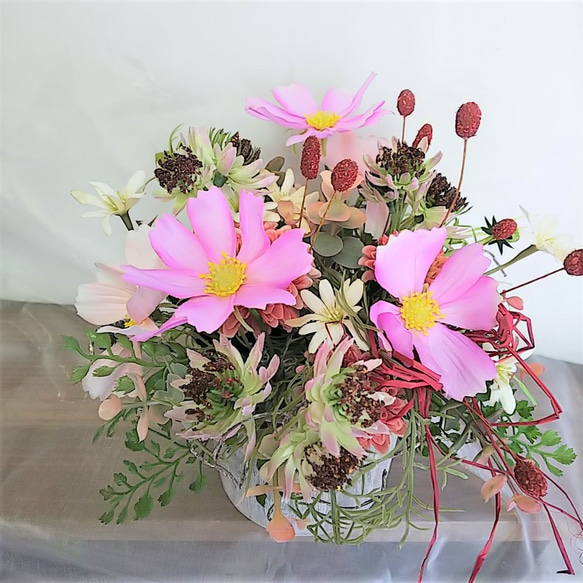 【在庫処分につき20％OFF】コスモス と 小花 の アレンジメント アーティフィシャルフラワー 2枚目の画像