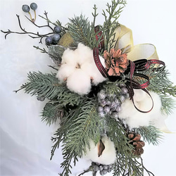 【送料割引】クリスマス スワッグ （ロングスリム）ワタの実 ＆ ブルーベリー アーティフィシャルフラワー 4枚目の画像