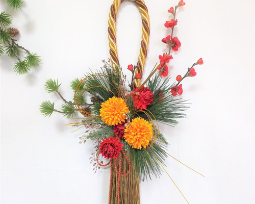 お正月飾り タッセルスワッグ 83（金茶）アーティフィシャルフラワー