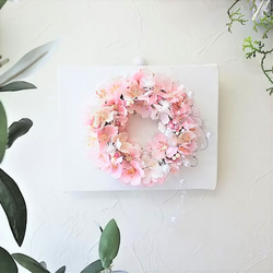 桜 と 小花 の キャンバスリース アーティフィシャルフラワー 2枚目の画像