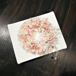 桜 と 小花 の キャンバスリース アーティフィシャルフラワー 3枚目の画像