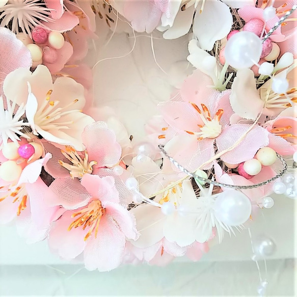 桜 と 小花 の キャンバスリース アーティフィシャルフラワー 6枚目の画像