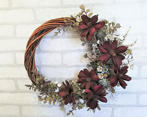 お値下げ‼️トールペイント薔薇とチョコレートコスモスと小花たちのリース、ミラー兼用 0_52410ea100a835c6da779bdbf3c9