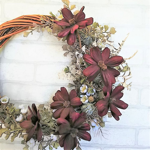 チョコレートコスモスのアンティークカラーリース（M）·アートフラワー