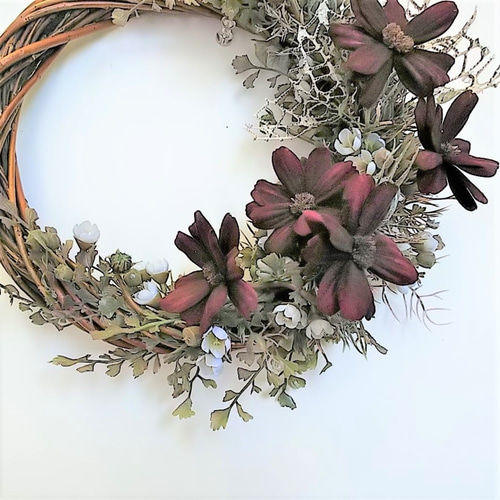 チョコレートコスモスのアンティークカラーリース（M）·アートフラワー