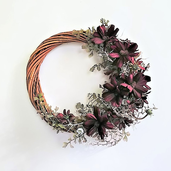 チョコレートコスモスのアンティークカラーリース（M）·アートフラワー