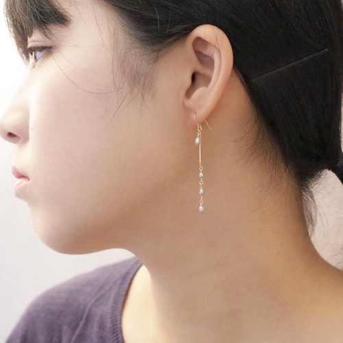 シルバーケシパールのロングピアス(14kgf) ピアス（フック・チェーン 