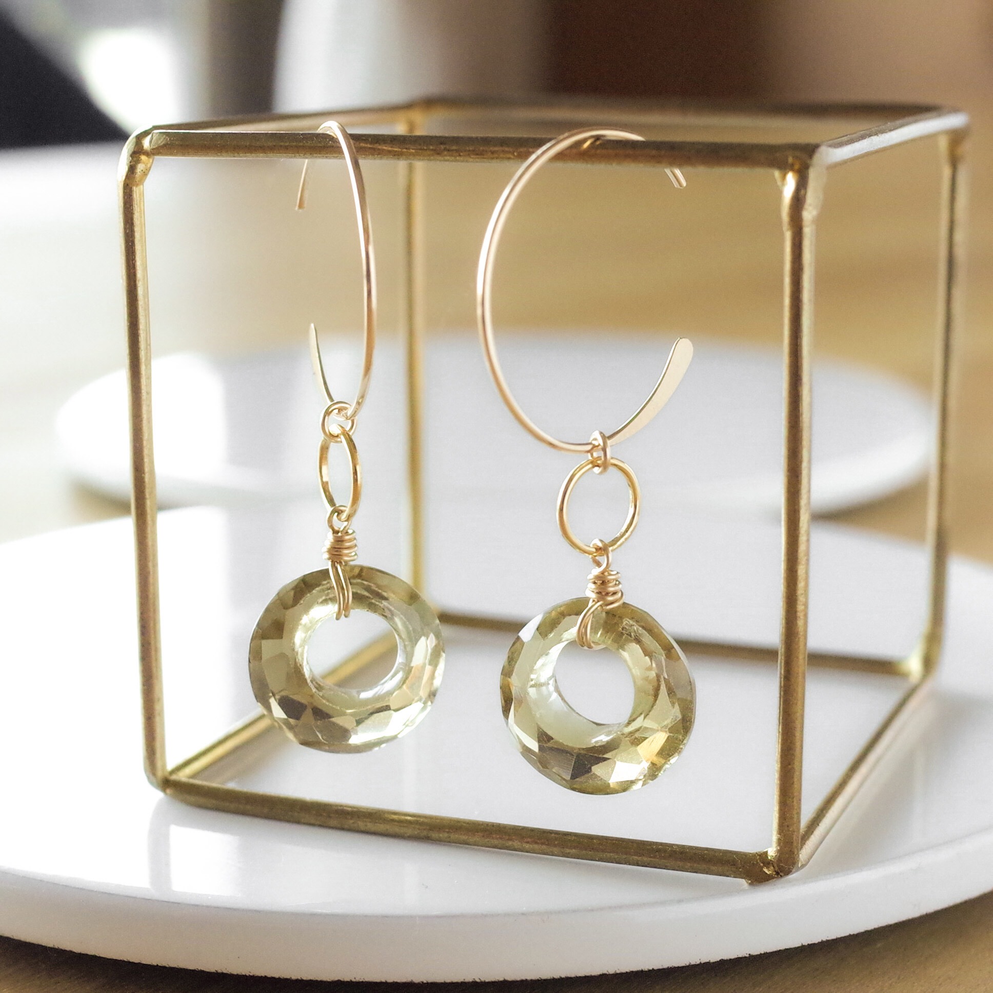 【宝石質】ビアクォーツAAAのフープピアス(14kgf)