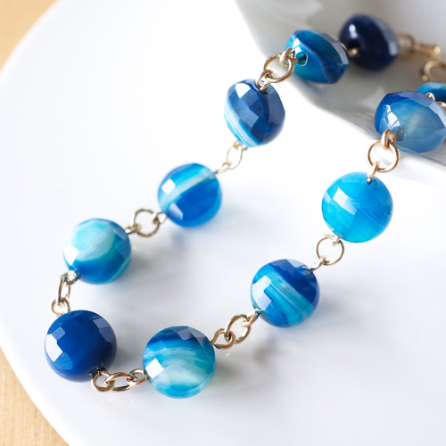 14kgf アゲートのブレスレット◝✩ ブルーバンデットアゲートのブレスレット(14kgf) ブレスレット