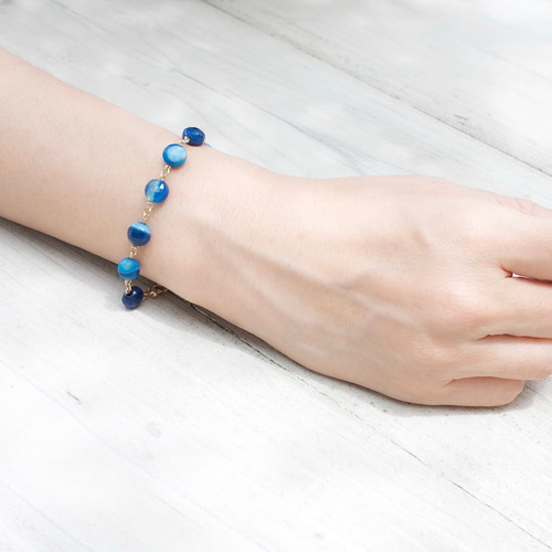 14kgf アゲートのブレスレット◝✩ ブルーバンデットアゲートのブレスレット(14kgf) ブレスレット