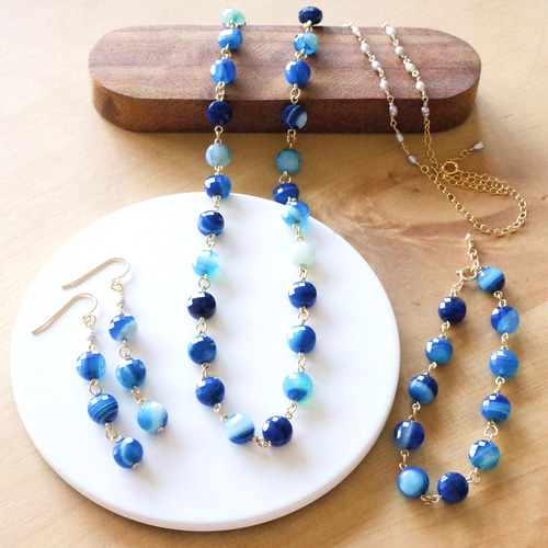 14kgf アゲートのブレスレット◝✩ ブルーバンデットアゲートのブレスレット(14kgf) ブレスレット