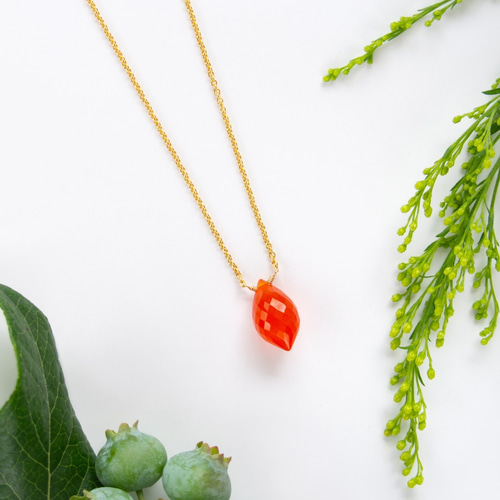 レモンクォーツムーンリーフカービングネックレス14kgf