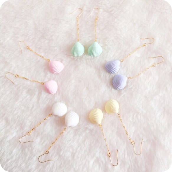 Pastel Shell ピアス　*ホワイト* 2枚目の画像