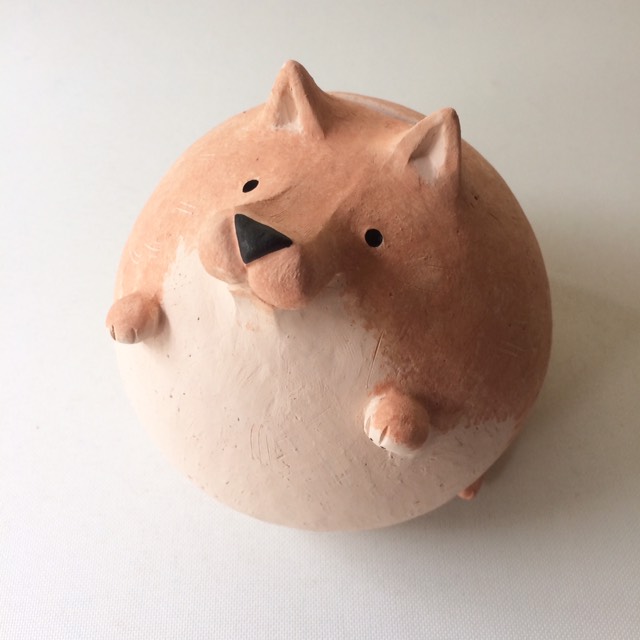 [受注制作]WAN-BANK　No.1（素焼きの茶柴犬　貯金箱）