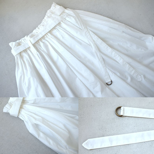 コットンボリュームギャザースカート：白［SK19LSWH］ ロングスカート
