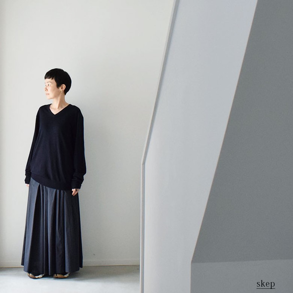 コットンボリュームギャザースカート：紺［SK19LSNV］ ロングスカート