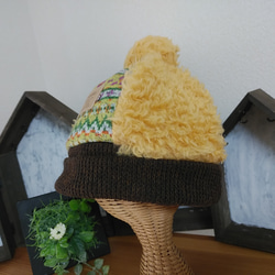 『冬支度ハンドメイド2021』4枚はぎニット帽（グリーン系）キッズ用 （50~54cm） 2枚目の画像