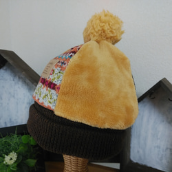 『冬支度ハンドメイド２０２１』4枚はぎニット帽（赤系）キッズ用（50~54cm） 2枚目の画像